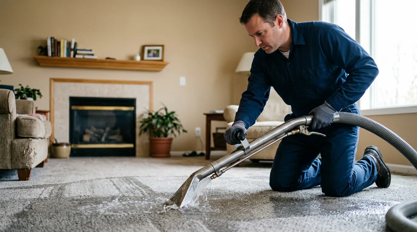 Water damage restoration technician working near North River, NY